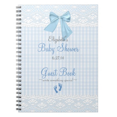 Bow and Lace Image Blue Baby Shower Guest Book_ Notebook