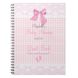 Bow and Lace Image Pink Baby Shower Guest Book- Notebook