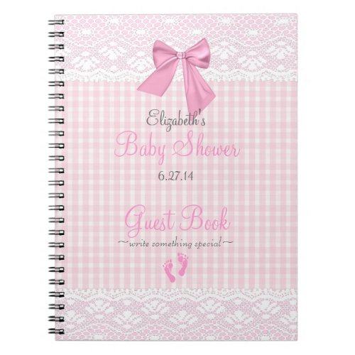 Bow and Lace Image Pink Baby Shower Guest Book_ Notebook