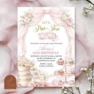 Bow and Pearl Tea for Two Birthday Invitation