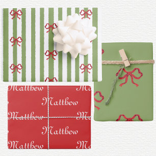 Bow And Stripes Christmas Wrapping Paper Sheets