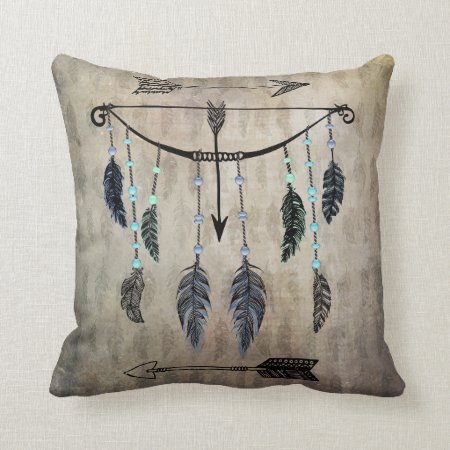 Bow, Arrow, And Feathers Throw Pillow