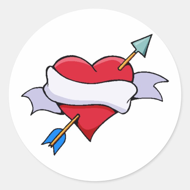 Bow & Arrow Valentine Heart With Blank Banner Classic Round Sticker (Front)