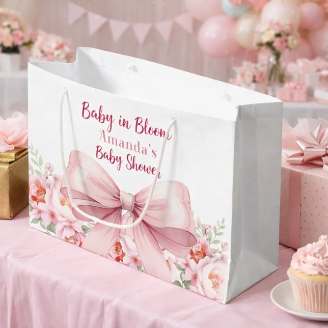 Bow Baby in Bloom pink florals Baby Shower Large Gift Bag (Creator Uploaded)