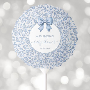 Bow Baby Shower Boy Blue and White Floral Pattern Balloon