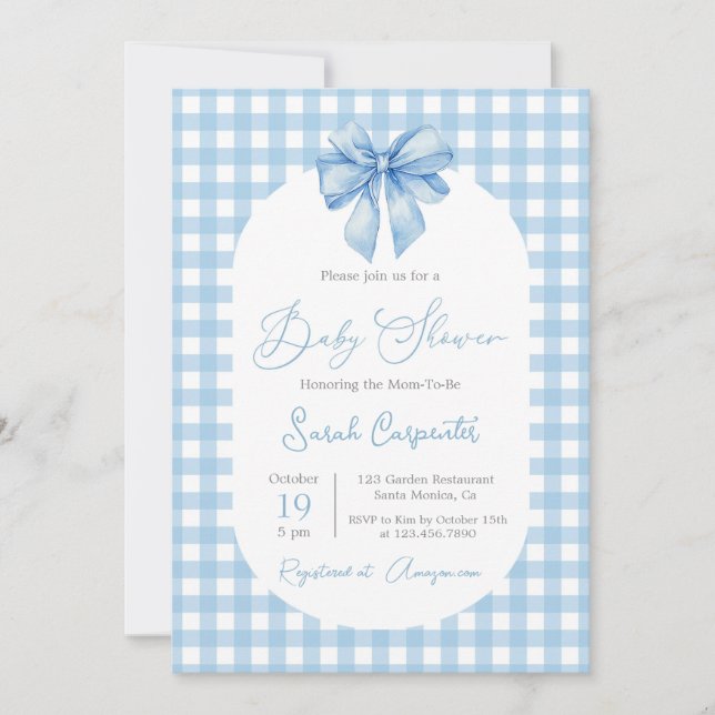 Bow Baby Shower Boy invitation with bow (Front)