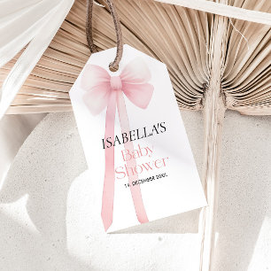 Bow Baby Shower gift tag, Pink Thank You  Tags