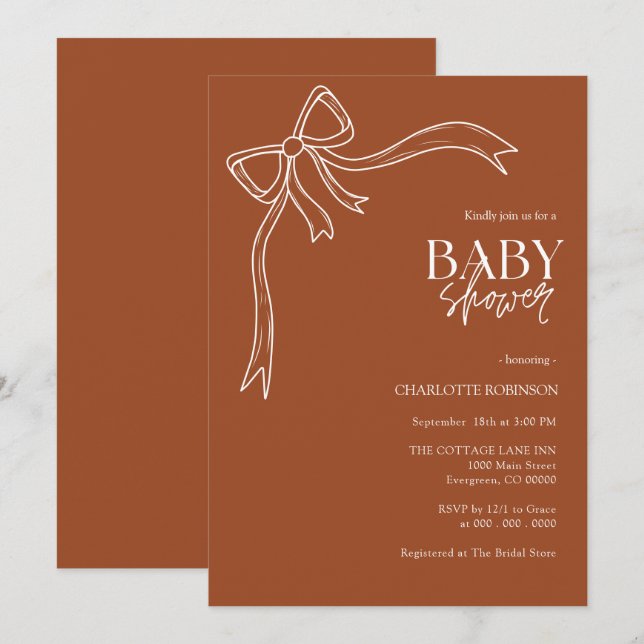  Bow Baby Shower  Invitation (Front/Back)