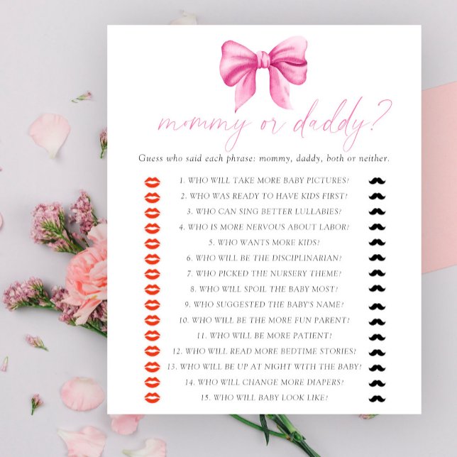 Bow baby shower Mommy or daddy baby shower game (Creator Uploaded)