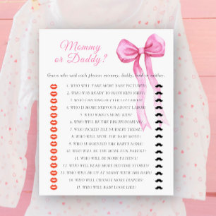 Bow baby shower Mommy or daddy baby shower game