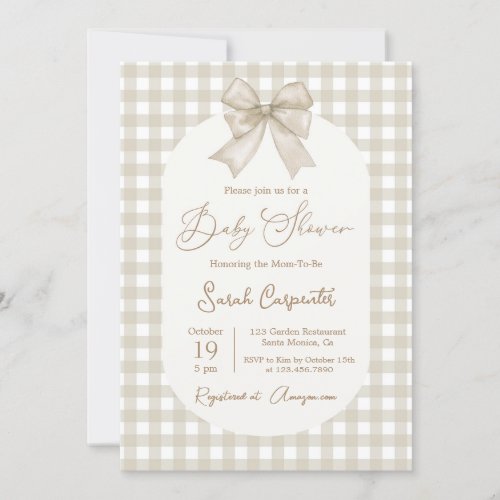 Bow Baby Shower Neutral invitation with bow