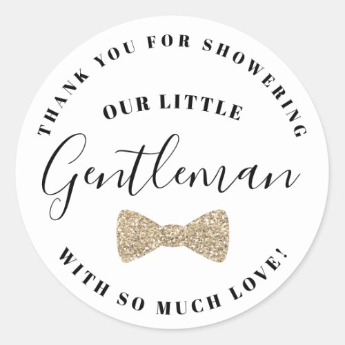 Bow Baby Shower Stickers Faux Gold Glitter Classic Round Sticker