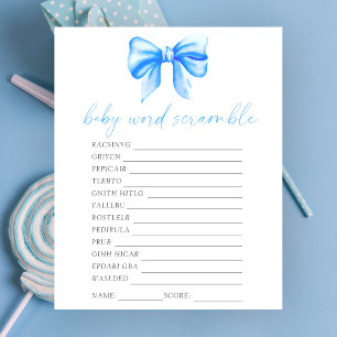 Bow baby shower Word scramble baby shower game