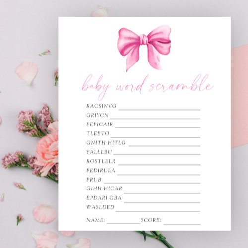 Bow baby shower Word scramble baby shower game