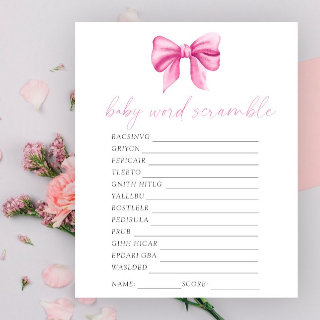 Bow baby shower Word scramble baby shower game (Creator Uploaded)
