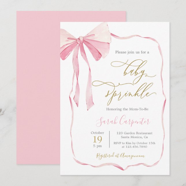 Bow Baby Sprinkle Girl Invitation (Front/Back)