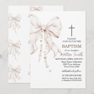 Bow Baptism Girl Invitation