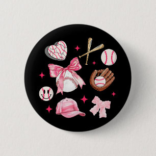 Bow Baseball Mom Pink Bow Mothers Day Women Girls  Button