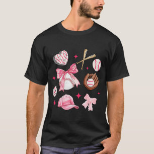 Bow Baseball Mom Pink Bow Mothers Day Women Girls  T-Shirt