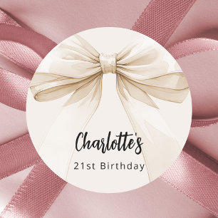 Bow beige cream birthday classic round sticker