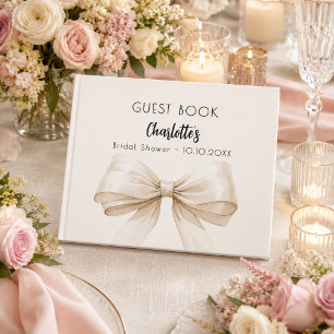 Bow beige cream elegant Bridal Shower Guest Book