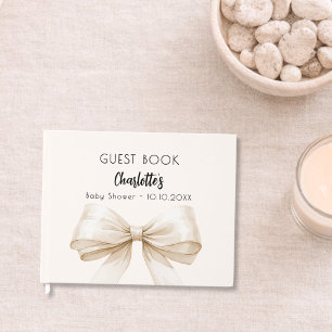 Bow beige cream gender neutral Baby Shower Guest Book