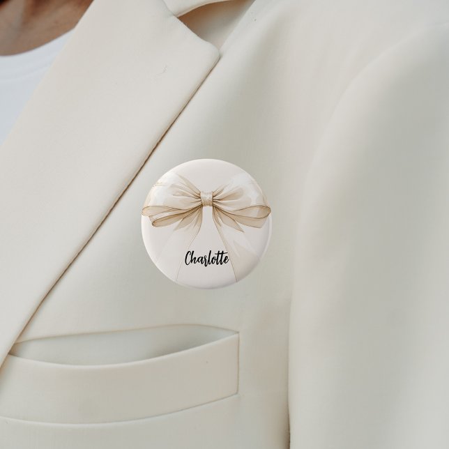 Bow beige cream name tag button (Creator Uploaded)