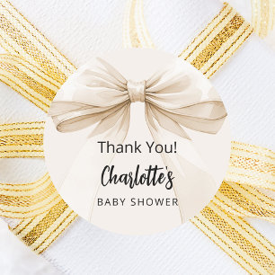 Bow beige cream thank you Baby Shower Classic Round Sticker