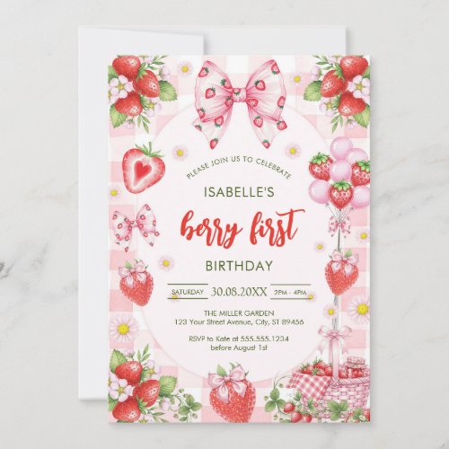 Bow Berry First Birthday 1st Birthday Invitation
