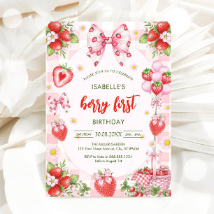 Bow Berry First Birthday 1st Birthday Invitation