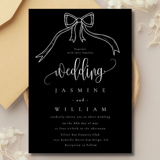 Bow Black and White Wedding  Invitation (Creator Uploaded)