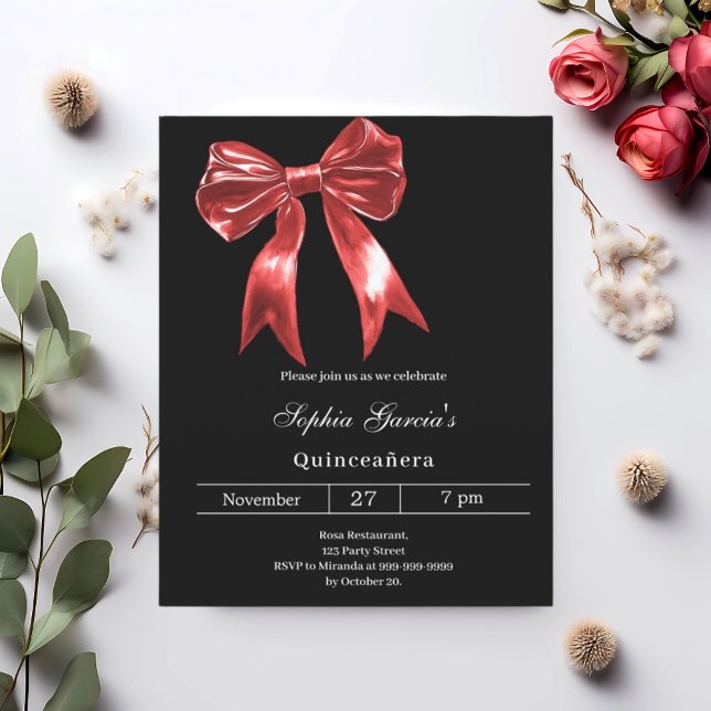 Bow black red Quinceanera invitation (Creator Uploaded)