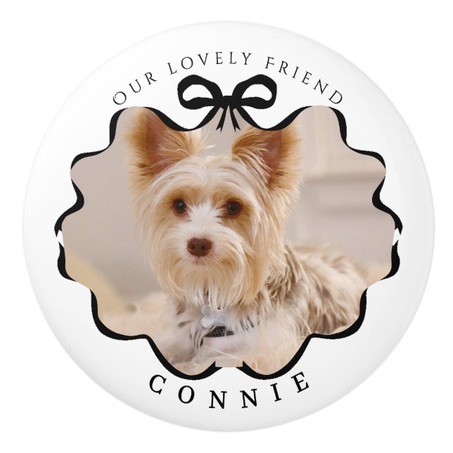 Bow Black Ribbon Pet White Ceramic Knob (Front)