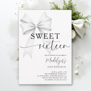 Bow Black White Modern Elegant Simple Sweet 16 Invitation