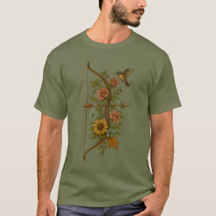 Bow & Blossom – Floral Archery with Hummingbird T-Shirt