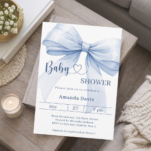 Bow blue boy Baby Shower Invitation