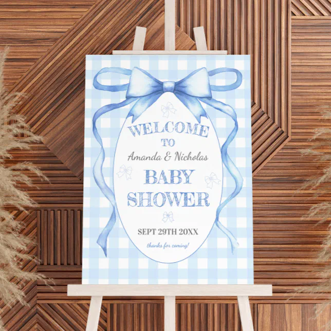 Bow Blue Watercolor Baby Boy Shower Welcome Sign | Zazzle