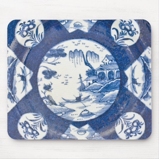 Bow blue & white Chinese Landscapes, C. 1770 Mouse Pad (Front)