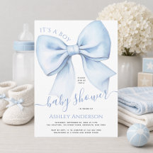 Bow Blue & White Watercolor It's a Boy Baby Shower