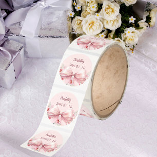 Bow blush pink flowers roses Sweet 16 Classic Round Sticker