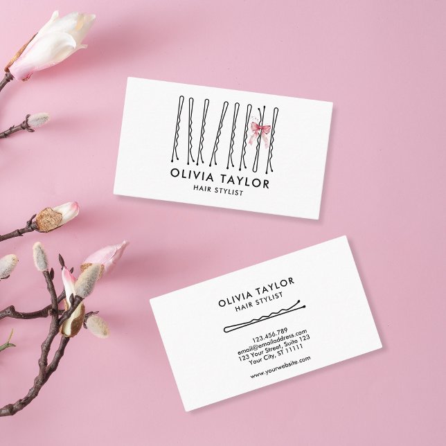 Bow Bobby Pins Hair Stylist Hair Salon Hairdresser Business Card (Creator Uploaded)
