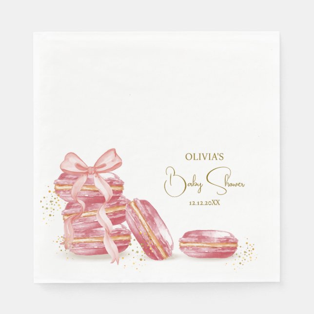 Bow Bonjour Bébé French Macarons Baby Shower  Napkins (Front)