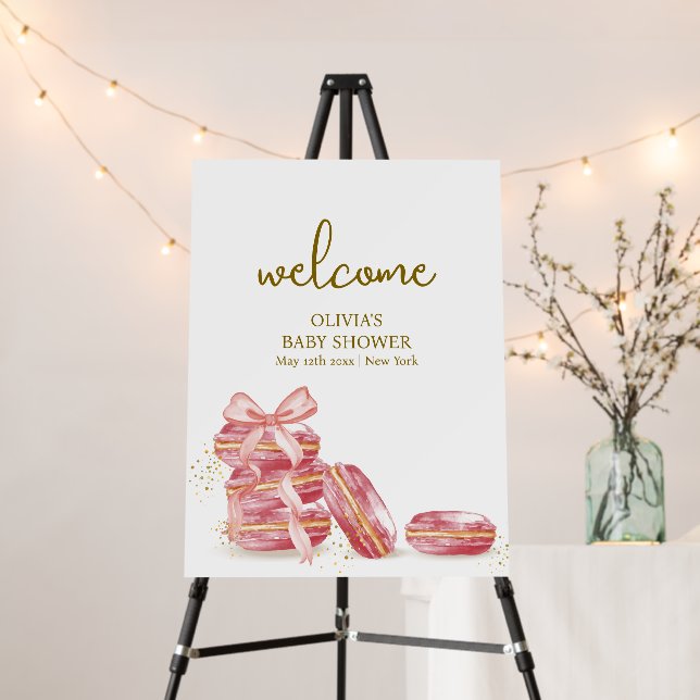 Bow Bonjour Bébé Macarons Baby Shower Welcome Sign (In Situ (Stand))