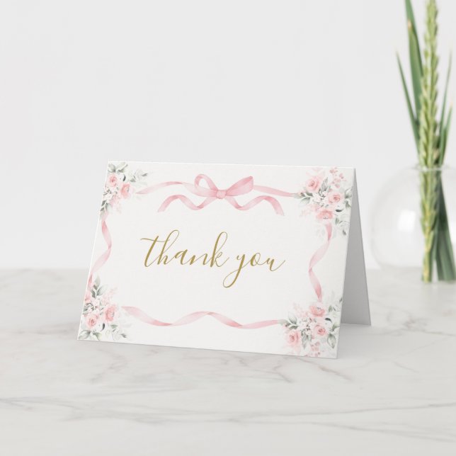 Bow Bridal Shower Letterpress Thank You Card (Front)