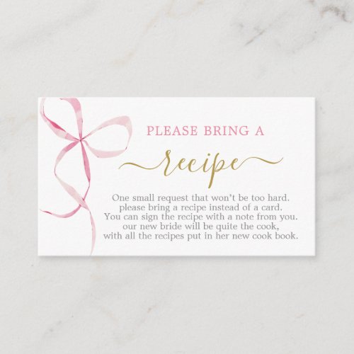 Bow Bridal Shower Recipe Card Request