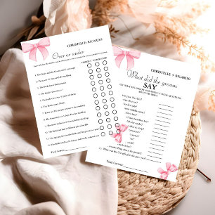 Bow Bride & groom trivia bridal shower game Card