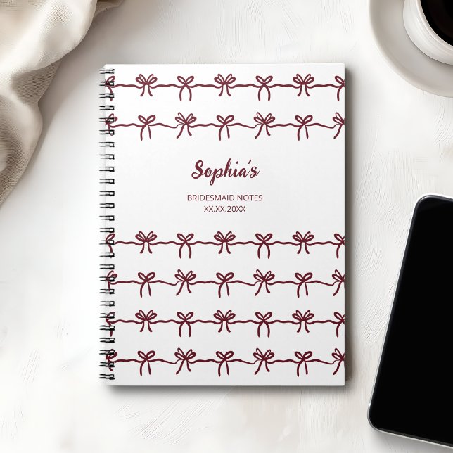 Bow Bridesmaid Modern Burgundy Script Name Date Notebook (Bow Bridesmaid Modern Burgundy Script Name Date Notebook)