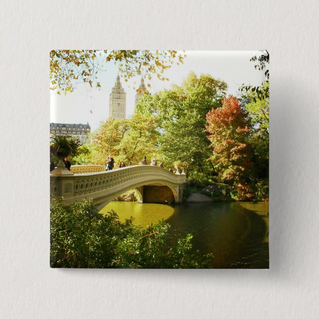 Bow Bridge, Central Park, Late Summer, NYC Pinback Button (Front)