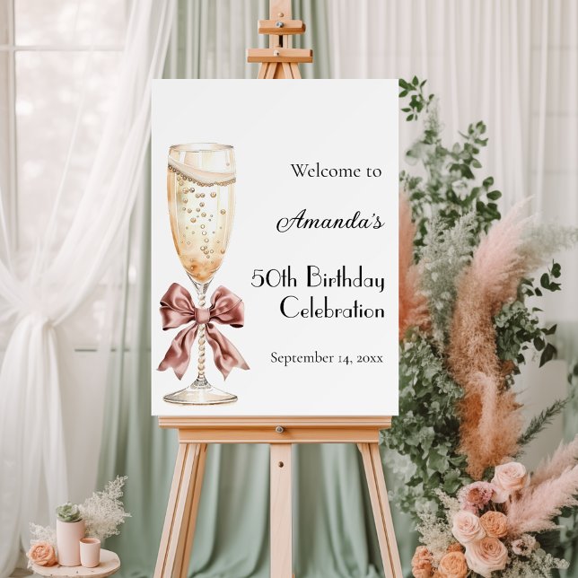 Bow bubbles sparkling wine birthday party welcome foam board (Creator Uploaded)