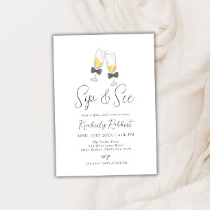 Bow Champagne Glass Sip & See Baby Shower Invitation